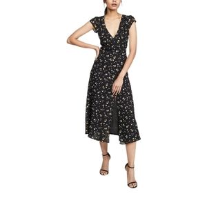 REFORMATION | Wellfleet Black Floral Print Midi Dress in Size 2